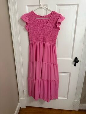 Women's Pink Maxi Dress with Smocked Bodice